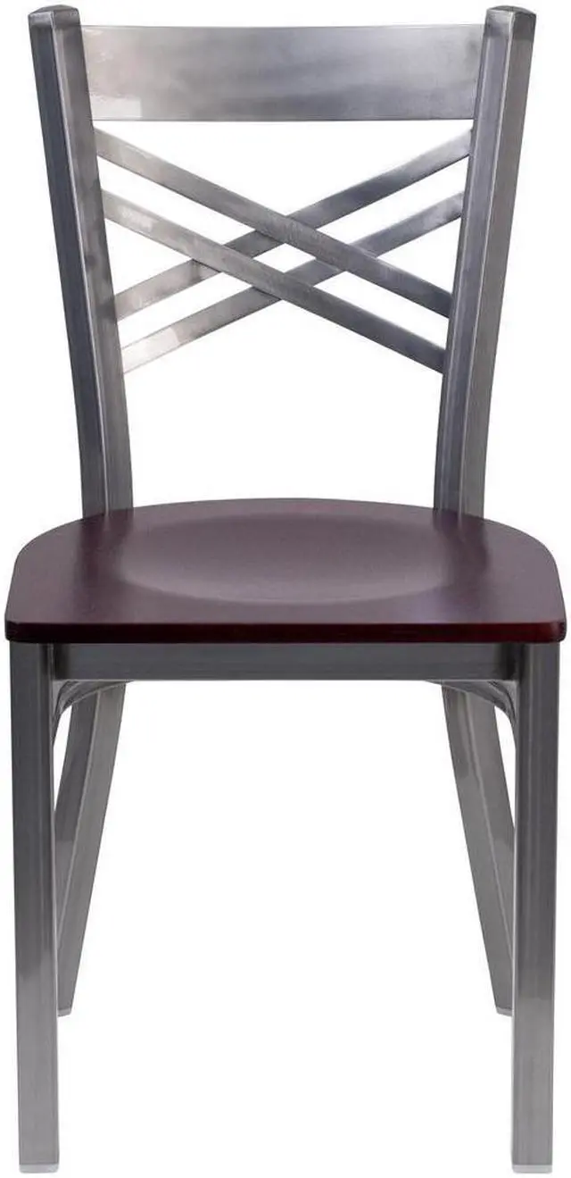 Alt view image 14 of 20 - Flash Furniture HERCULES Series Clear Coated ''X'' Back Metal Restaurant Chair - Mahogany Wood Seat