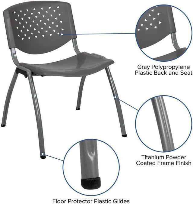 Alt view image 14 of 19 - HERCULES Series 880 lb. Capacity Gray Plastic Stack Chair with Titanium Gray Powder Coated Frame