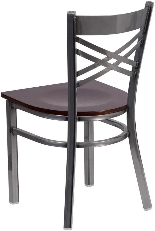 Alt view image 20 of 20 - Flash Furniture HERCULES Series Clear Coated ''X'' Back Metal Restaurant Chair - Walnut Wood Seat