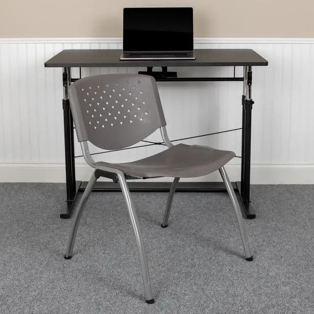 Alt view image 15 of 19 - HERCULES Series 880 lb. Capacity Gray Plastic Stack Chair with Titanium Gray Powder Coated Frame