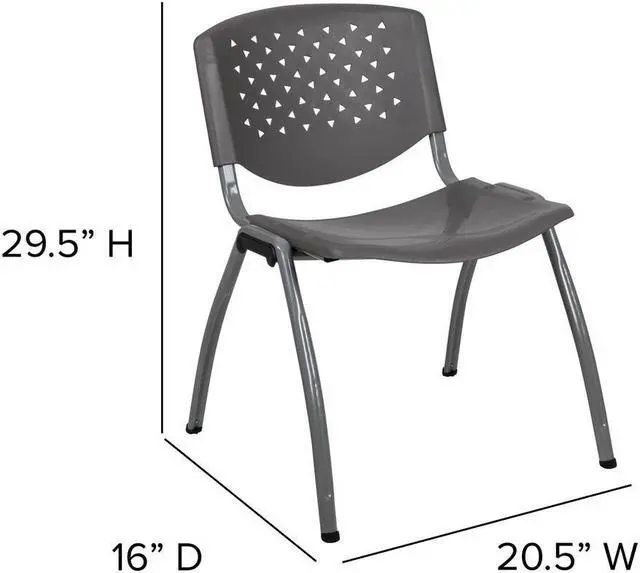 Alt view image 16 of 19 - HERCULES Series 880 lb. Capacity Gray Plastic Stack Chair with Titanium Gray Powder Coated Frame