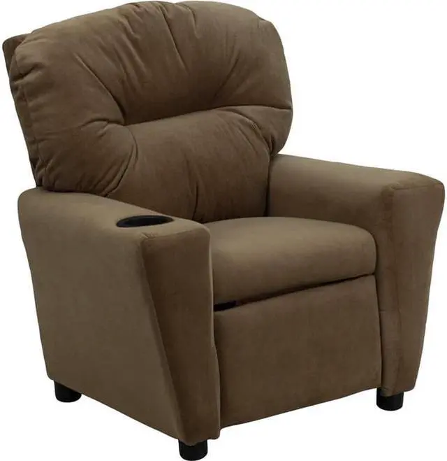 Alt view image 8 of 19 - Flash Furniture BT-7950-KID-MIC-BRWN-GG Contemporary Brown Microfiber Kids Recliner with Cup Holder