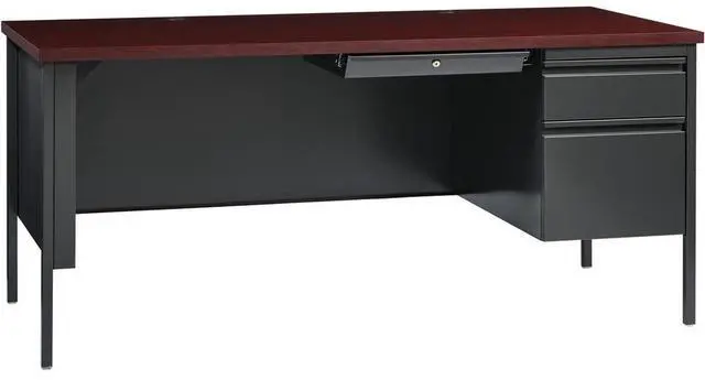 Alt view image 6 of 16 - Lorell Right Pedestal Desk RH 66"x30"x29-1/2" Mahogany 60916