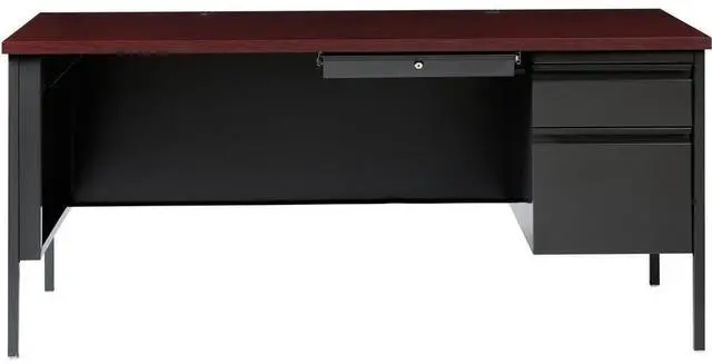 Alt view image 8 of 16 - Lorell Right Pedestal Desk RH 66"x30"x29-1/2" Mahogany 60916