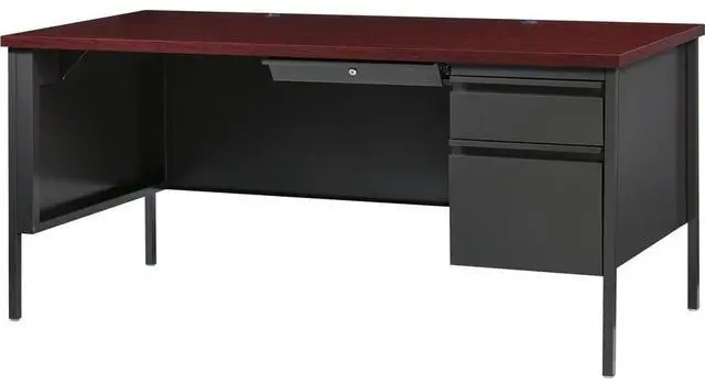 Alt view image 10 of 16 - Lorell Right Pedestal Desk RH 66"x30"x29-1/2" Mahogany 60916