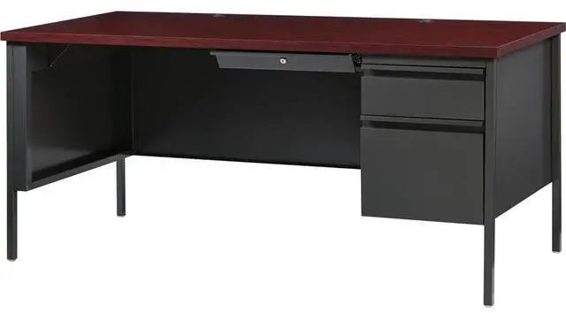 Alt view image 9 of 16 - Lorell Right Pedestal Desk RH 66"x30"x29-1/2" Mahogany 60916