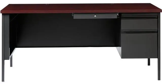 Alt view image 7 of 16 - Lorell Right Pedestal Desk RH 66"x30"x29-1/2" Mahogany 60916
