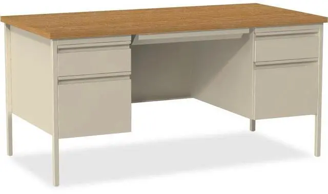 Alt view image 5 of 11 - Lorell Double Pedestal Desk 60"x30"x29-1/2" Putty Oak 60926