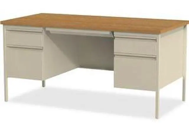 Alt view image 6 of 11 - Lorell Double Pedestal Desk 60"x30"x29-1/2" Putty Oak 60926