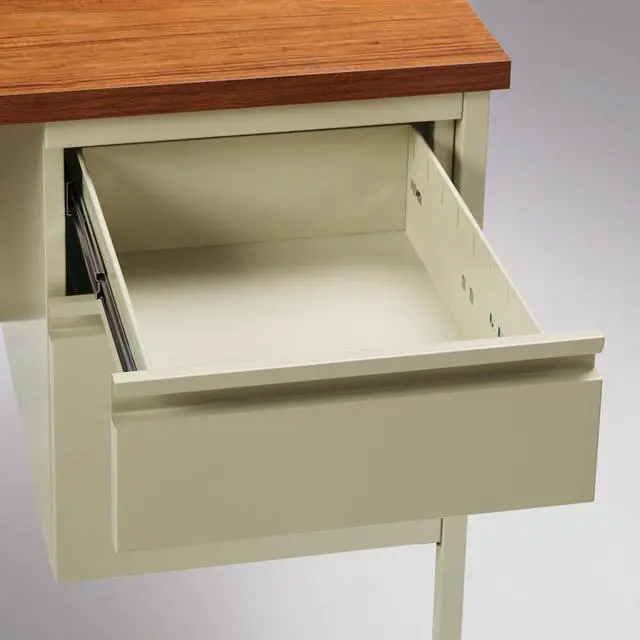 Alt view image 7 of 11 - Lorell Double Pedestal Desk 60"x30"x29-1/2" Putty Oak 60926