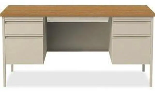 Alt view image 9 of 11 - Lorell Double Pedestal Desk 60"x30"x29-1/2" Putty Oak 60926