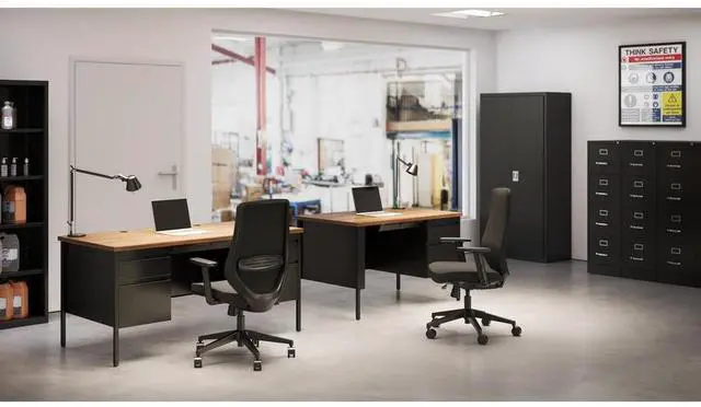 Alt view image 5 of 11 - Lorell Right Single Ped. Desk RH 48"x30"x29-1/2" Black Walnut 66902