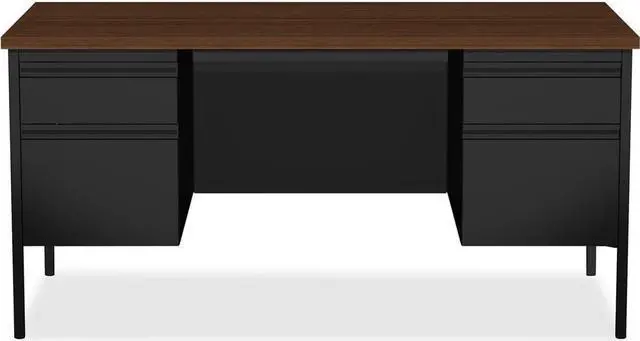 Alt view image 7 of 14 - Lorell Double Pedestal Desk 60"x30"x29-1/2" Black Walnut 60927