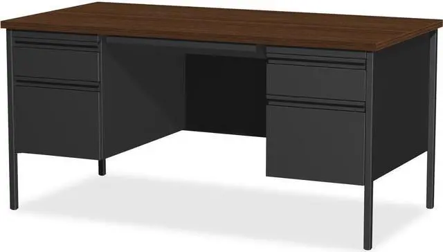 Alt view image 9 of 14 - Lorell Double Pedestal Desk 60"x30"x29-1/2" Black Walnut 60927