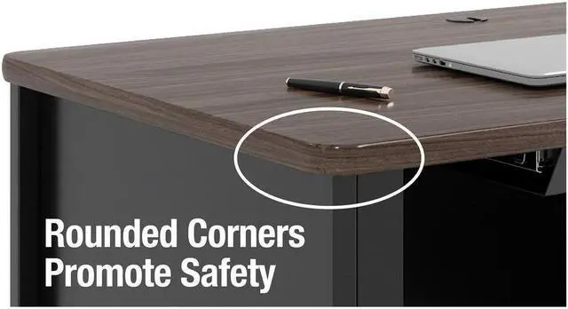 Alt view image 5 of 7 - Lorell Desk, Double-Pedestal, 60"x30"x29-1/2", Walnut/Black (LLR66941)
