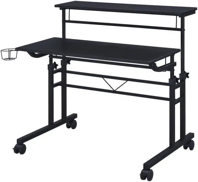 Alt view image 18 of 20 - Techni Mobili Rolling Writing Desk with Height Adjustable Desktop and Moveable Shelf, Black