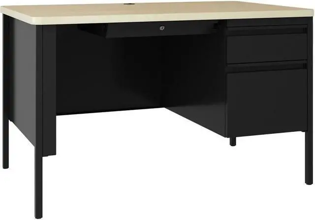 Alt view image 6 of 9 - Lorell Desk, Right-Pedestal, 48"x30"x29-1/2" , Maple/Black (LLR03156)