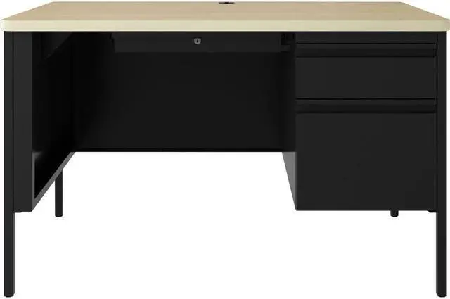 Alt view image 8 of 9 - Lorell Desk, Right-Pedestal, 48"x30"x29-1/2" , Maple/Black (LLR03156)