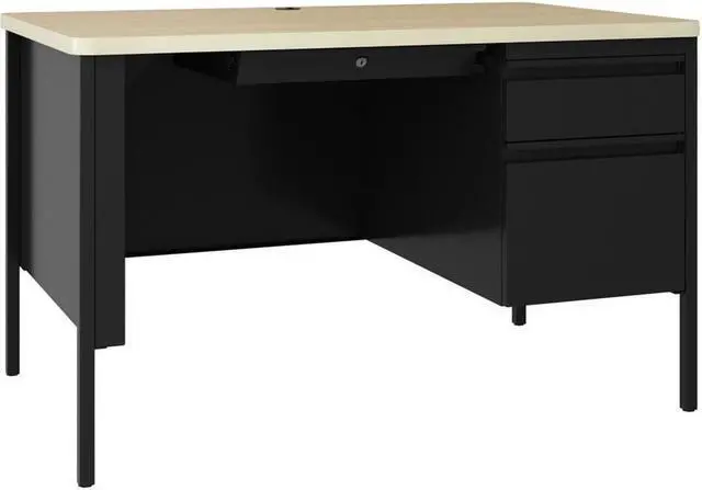 Alt view image 9 of 9 - Lorell Desk, Right-Pedestal, 48"x30"x29-1/2" , Maple/Black (LLR03156)