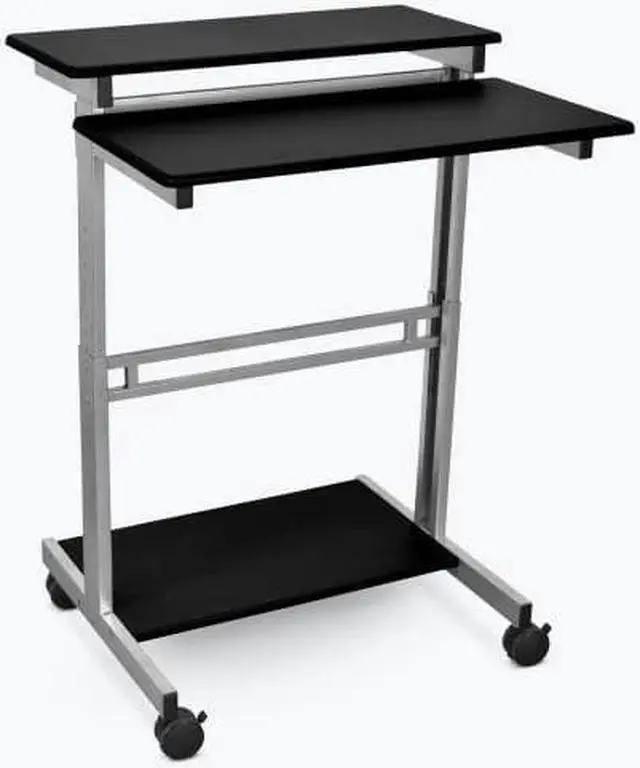 Alt view image 11 of 12 - Luxor 31.5"W Mobile Computer Workstation Cart Desk with Keyboard Tray (Grey/Black)