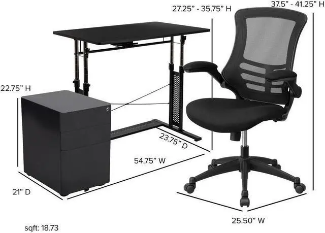 Alt view image 15 of 20 - Flash Furniture 39" Desk Office Bundle Set Black (BLNNAN21CPX5LBK)