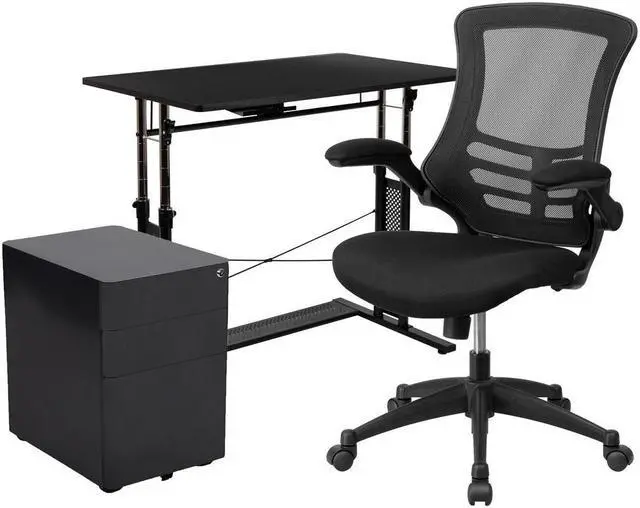 Alt view image 14 of 20 - Flash Furniture 39" Desk Office Bundle Set Black (BLNNAN21CPX5LBK)