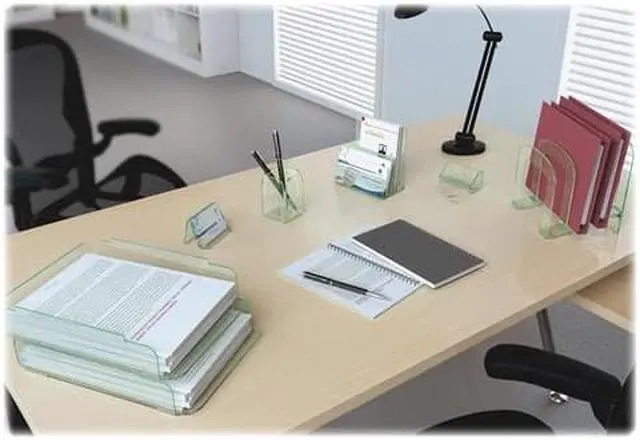 Alt view image 4 of 19 - Lorell Single Stack Letter Tray 10"x13-1/4"x2-1/2" CL/GN Acrylic 80654
