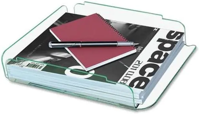 Alt view image 5 of 19 - Lorell Single Stack Letter Tray 10"x13-1/4"x2-1/2" CL/GN Acrylic 80654