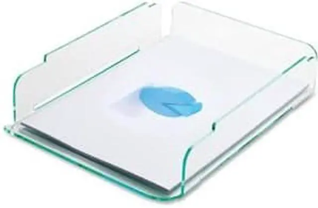Alt view image 7 of 19 - Lorell Single Stack Letter Tray 10"x13-1/4"x2-1/2" CL/GN Acrylic 80654