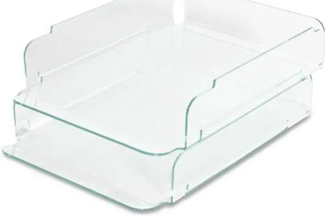 Alt view image 2 of 18 - Lorell Stacking Letter Tray 2/PK 13"x10-1/4"x2-3/4" CL/Green 80655