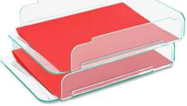 Alt view image 4 of 18 - Lorell Stacking Letter Tray 2/PK 13"x10-1/4"x2-3/4" CL/Green 80655