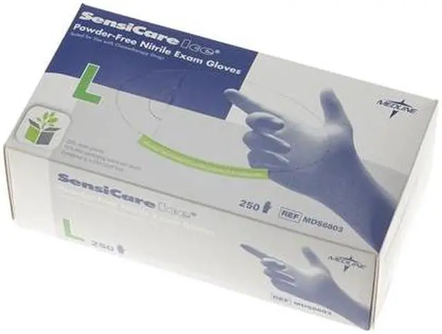 Alt view image 2 of 8 - Medline Sensicare Ice Nitrile Exam Gloves Powder-Free Large Blue 250/Box MDS6803