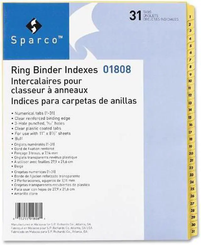Main image of Plastic Tab Indexes 3HP Printed 1-31 8-1/2"x11" 31 Tabs Buff