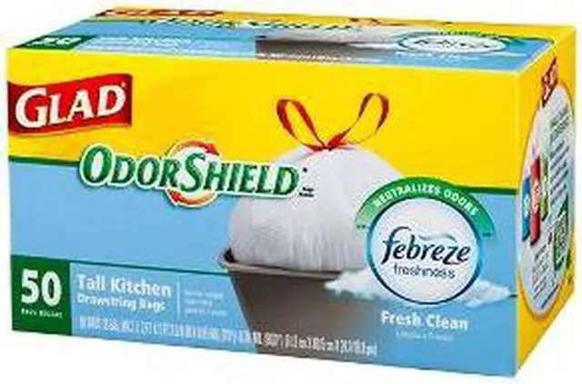 Alt view image 2 of 7 - Glad OdorShield Tall Kitchen Drawstring Bag - 13 gal - Plastic - 80/Box - White