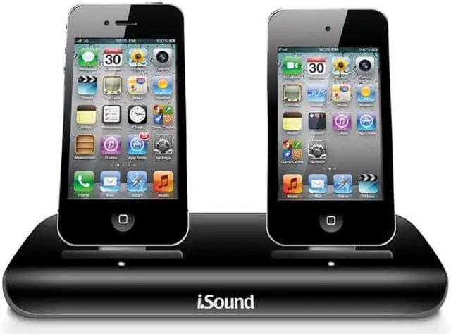 Alt view image 4 of 11 - iSound Dual Power View Charging Dock for iPhone 3G/3GS/4/4s, iPod Touch 1/2/3/4th generation, iPod Nano 5/6th generation - Black