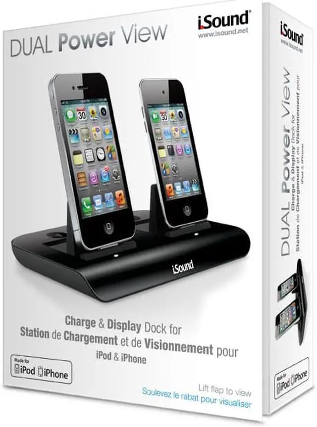 Alt view image 6 of 11 - iSound Dual Power View Charging Dock for iPhone 3G/3GS/4/4s, iPod Touch 1/2/3/4th generation, iPod Nano 5/6th generation - Black