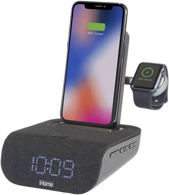 Main image of iHome Wireless Charging Alarm Clock TimeBase Pro+ with Bluetooth/USB and Apple Watch Black Speakers and Alarm Clocks
