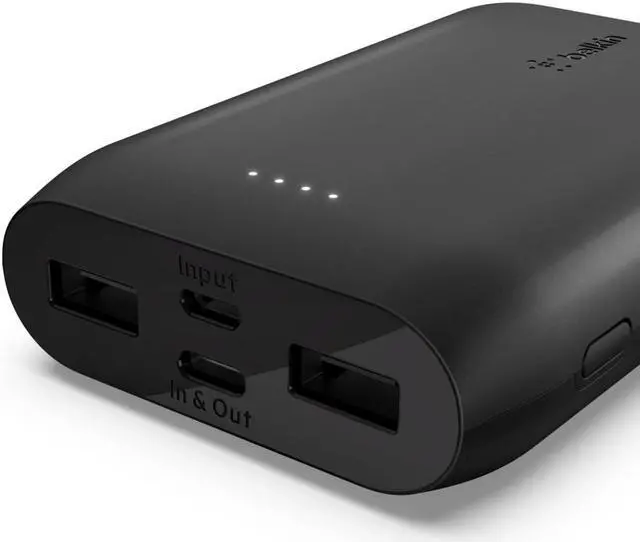 Alt view image 4 of 12 - Belkin 10000mAh Portable Power Bank Charger Dual USB & USB-C In/Out - Black