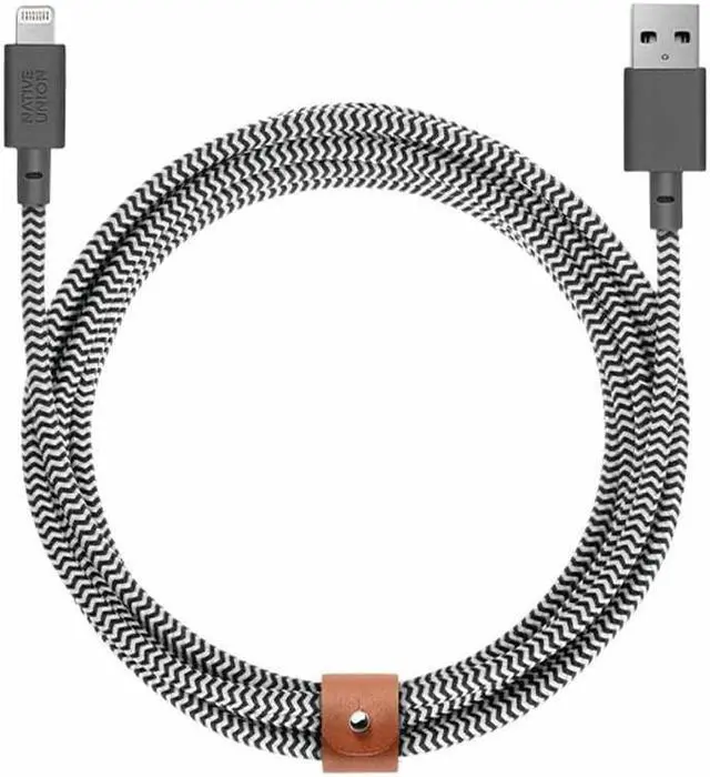 Alt view image 8 of 12 - Native Union Belt Cable XL - 10ft Ultra-Strong Reinforced Durable USB-C to Lightning [MFi Certified] Charging Cable with Leather Strap for iPhone/iPad (Zebra)