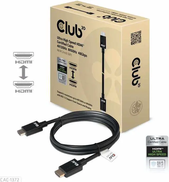 Alt view image 14 of 20 - Club3D CAC-1372 Ultra High Speed HDMI 10K 120Hz Cable 48Gbps Male/Male 2 m./6.56ft.