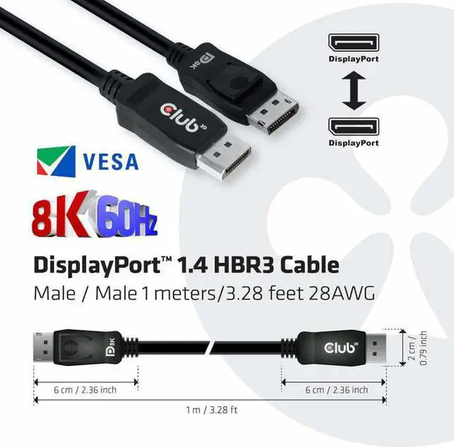 Alt view image 5 of 6 - Club 3D CAC-2067 DisplayPort 1.4 HBR3 Cable 8K60Hz Male / Male 1m/3.28ft