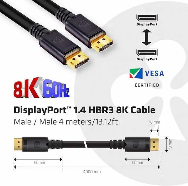 Alt view image 5 of 9 - Club3D CAC-1069B DisplayPort 1.4 HBR3 8K Cable Male/Male 4M / 13.12 ft
