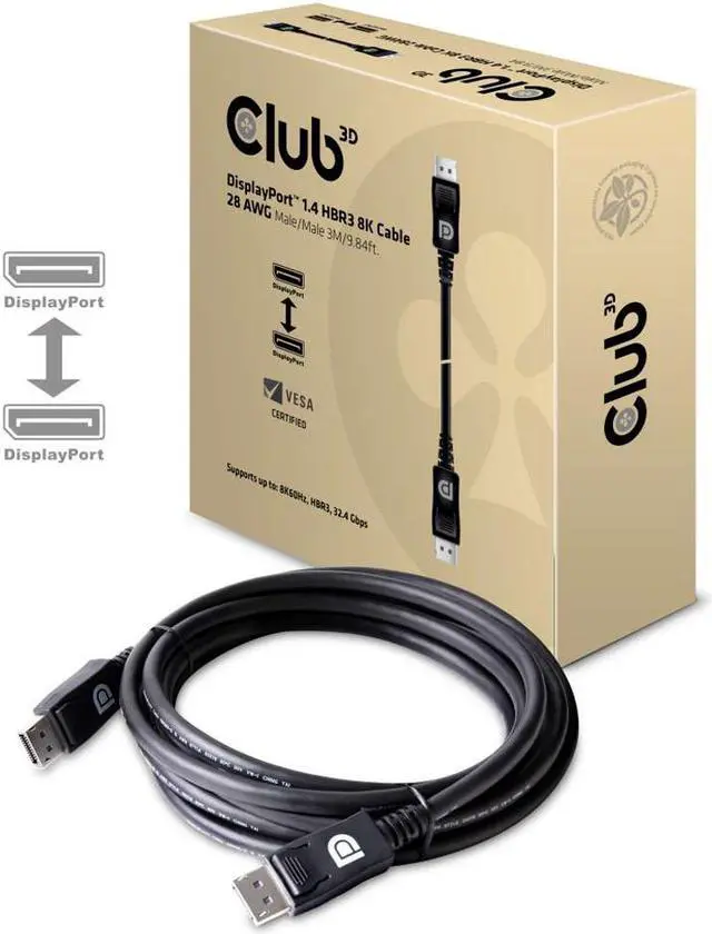 Alt view image 8 of 18 - Club 3D 9.84ft DisplayPort 1.4 HBR3 8K 28AWG Cable M/M - Black