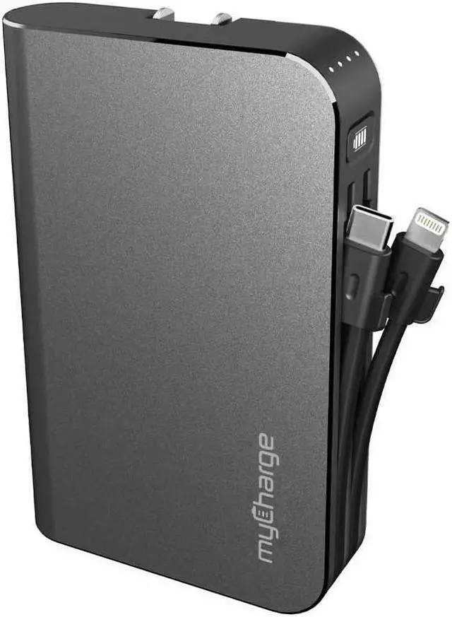 Alt view image 9 of 14 - myCharge Portable Charger with Built in Cables [iPhone Lightning + USB C] 10050 mAh 18W Fast Charge Hub Turbo Power Bank External Battery Pack | AC Wall Charger Plug, Dual Cords, USB-A Output