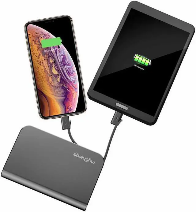 Alt view image 11 of 14 - myCharge Portable Charger with Built in Cables [iPhone Lightning + USB C] 10050 mAh 18W Fast Charge Hub Turbo Power Bank External Battery Pack | AC Wall Charger Plug, Dual Cords, USB-A Output