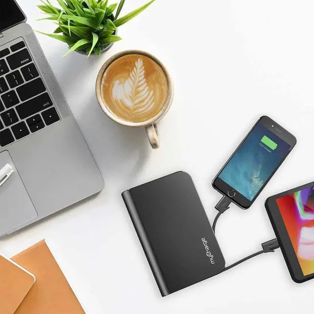 Alt view image 12 of 14 - myCharge Portable Charger with Built in Cables [iPhone Lightning + USB C] 10050 mAh 18W Fast Charge Hub Turbo Power Bank External Battery Pack | AC Wall Charger Plug, Dual Cords, USB-A Output