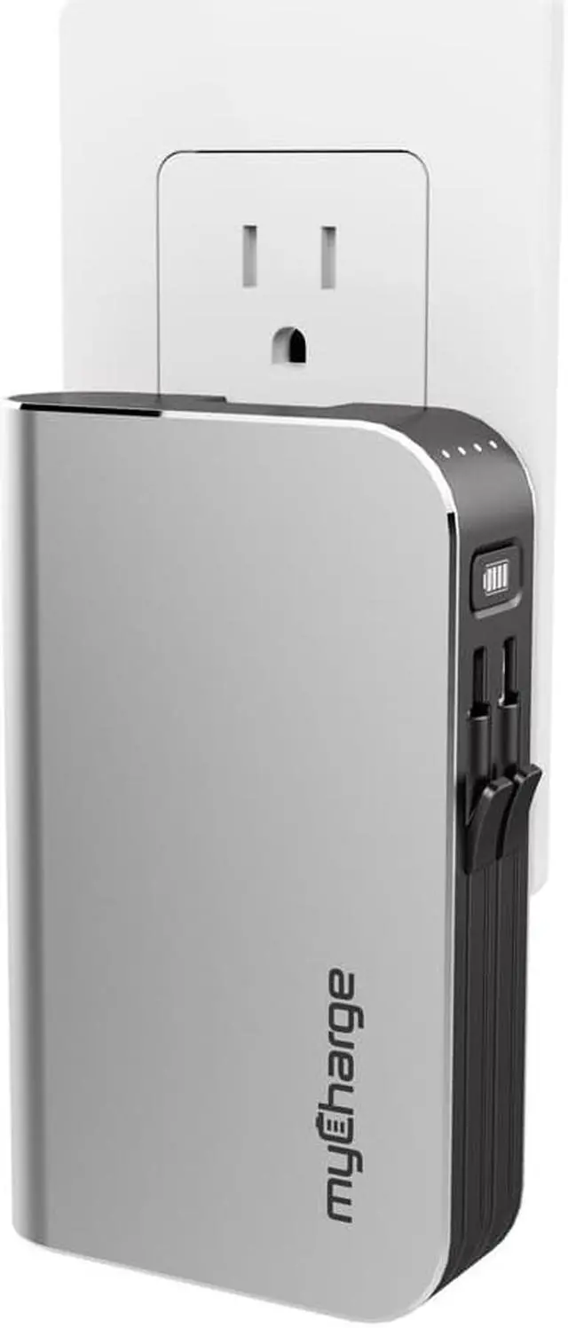 Alt view image 9 of 11 - myCharge Portable Charger Power Bank - HubMax Universal 10050 mAh External Battery Pack | Wall Charger Foldable Plug | Built in Cables (iPhone Charger Lightning Cable and Android Samsung USB C)