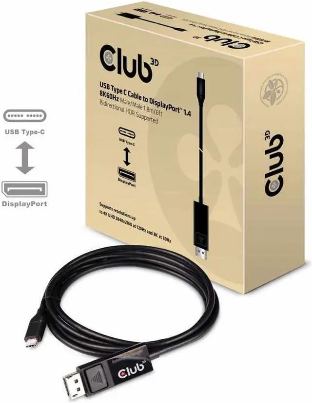 Alt view image 11 of 15 - Club 3D Usb Type C Cable To Dp 1.4 8K60hz M/M 1.8M/5.9Ft