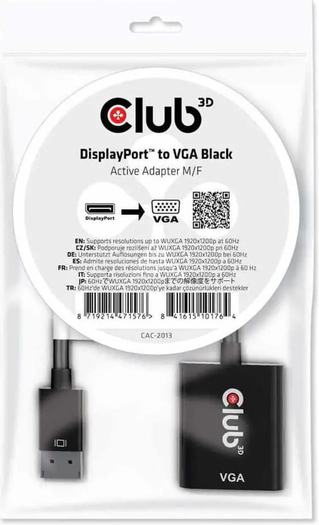 Alt view image 3 of 7 - Club 3D DisplayPort to VGA Black Active Adapter M/F CAC-2013