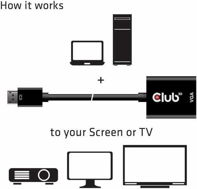 Alt view image 7 of 7 - Club 3D DisplayPort to VGA Black Active Adapter M/F CAC-2013